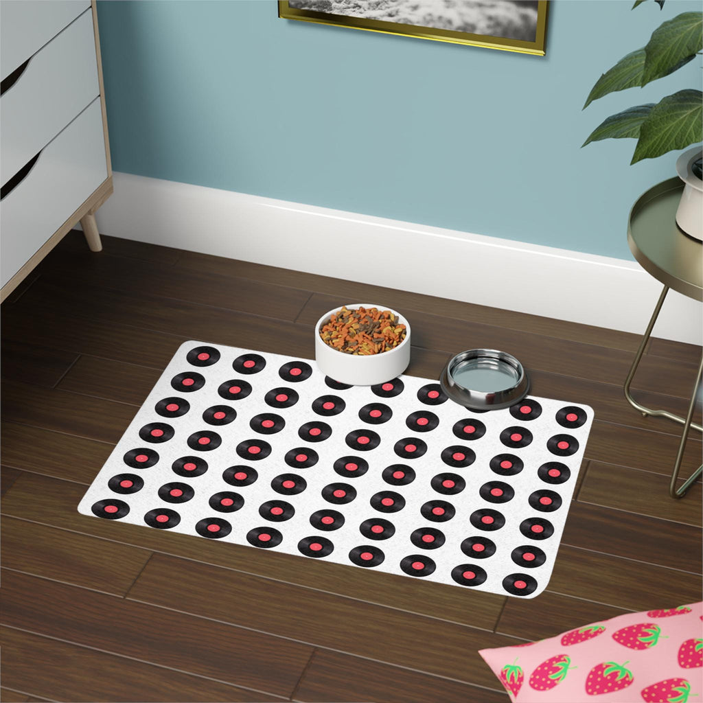 Vinyl Record Pet Food Mat, Non-Slip Dog Feeding Placemat (12x18)