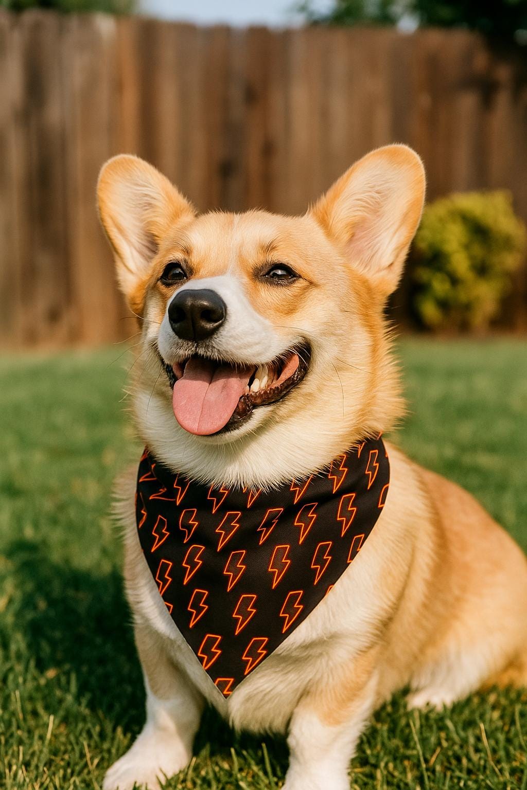 Black Dog Bandana with Orange Lightning Bolts, Pet Scarf