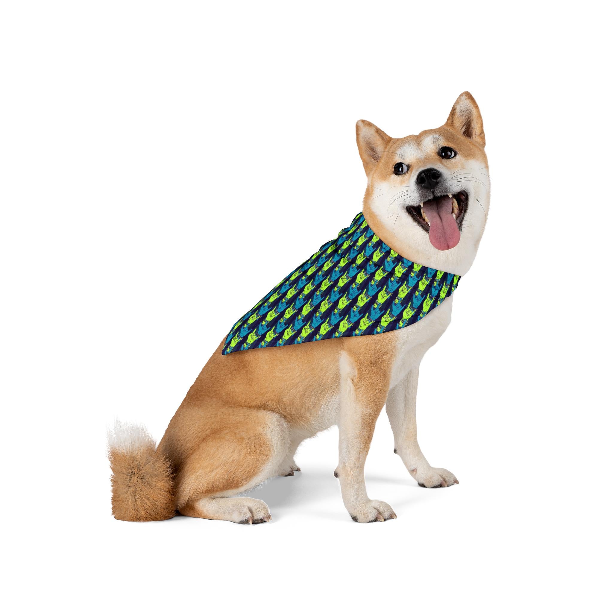 Rock Horns Dog Bandana, Dog Scarf, Puppy Neckerchief, Cat Neckwear, Animal Accessories, Colour Version