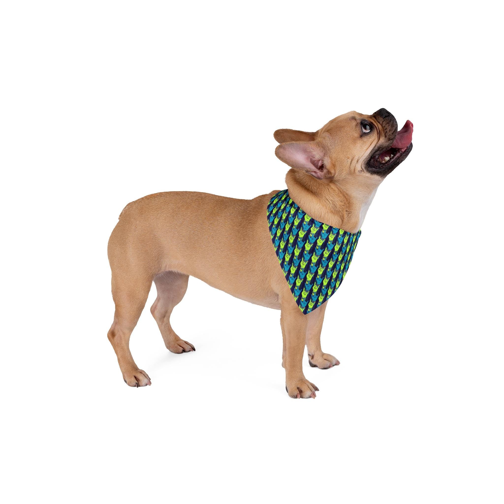 Rock Horns Dog Bandana, Dog Scarf, Puppy Neckerchief, Cat Neckwear, Animal Accessories, Colour Version