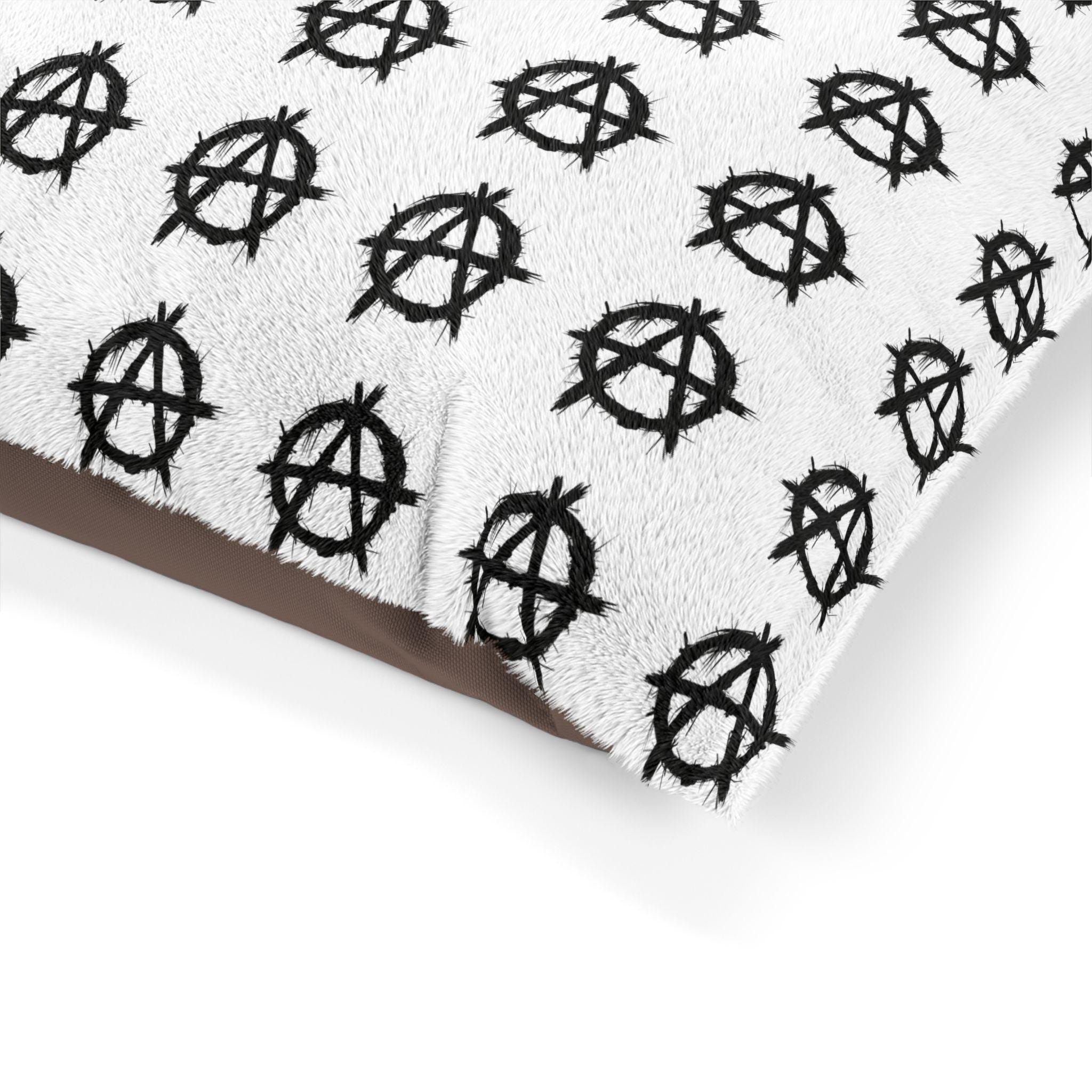 Anarchy Symbol Pet Bed | Black Graffiti Pattern, Rectangular Plush Cushion