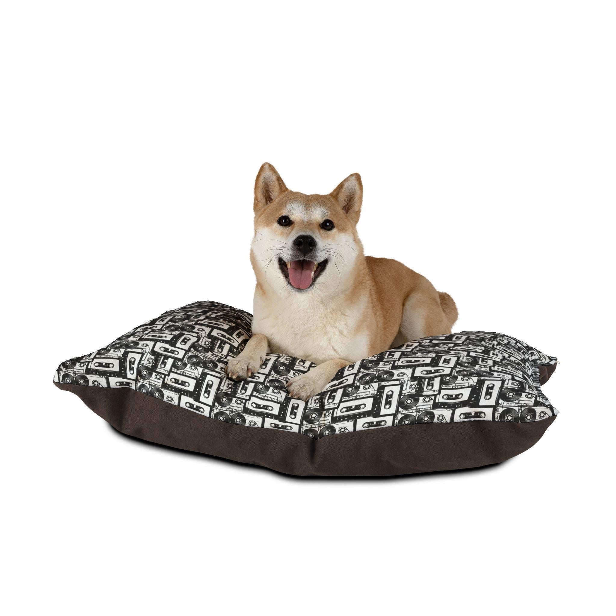 Retro Cassette Tape Pattern Pet Bed | Black White Music Design