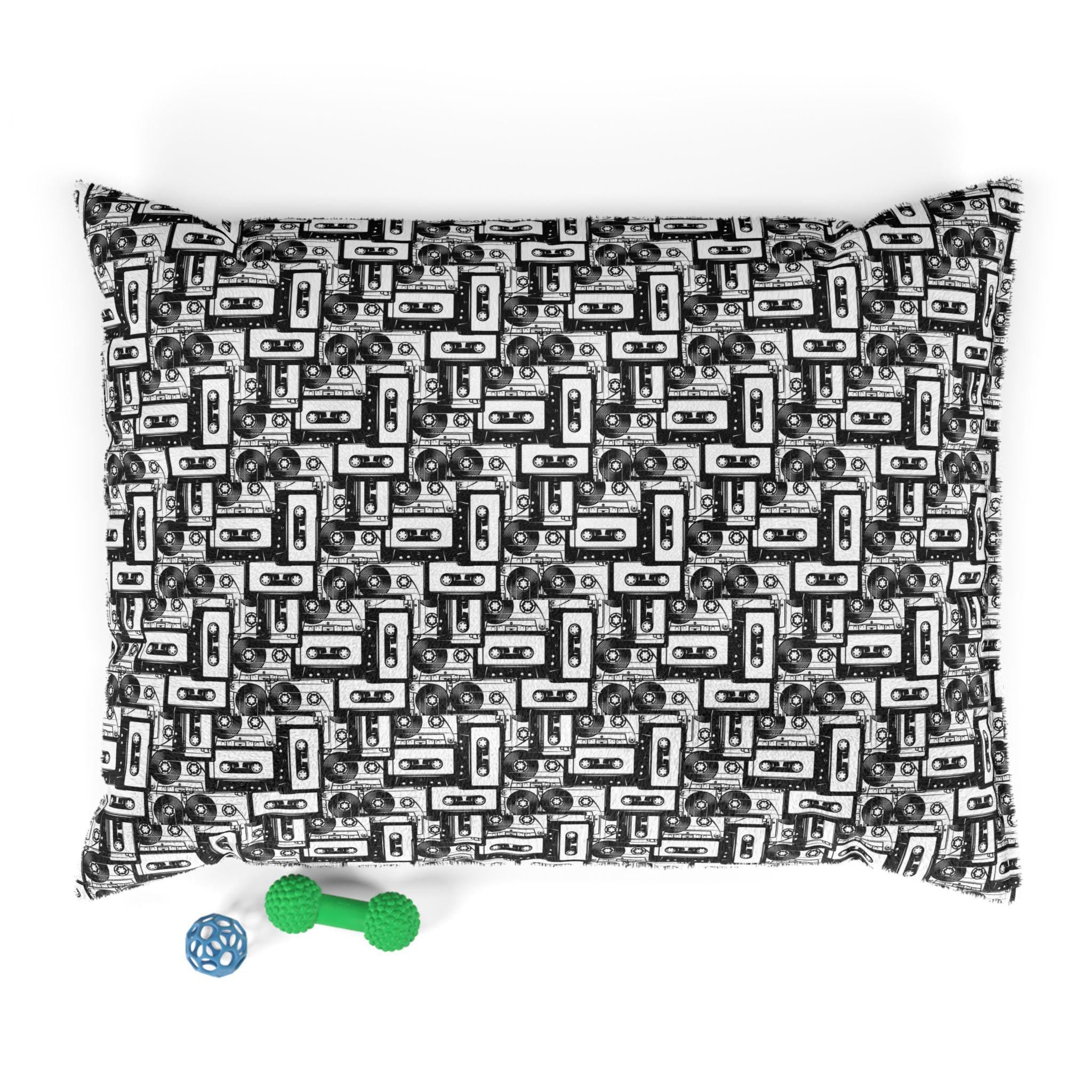 Retro Cassette Tape Pattern Pet Bed | Black White Music Design