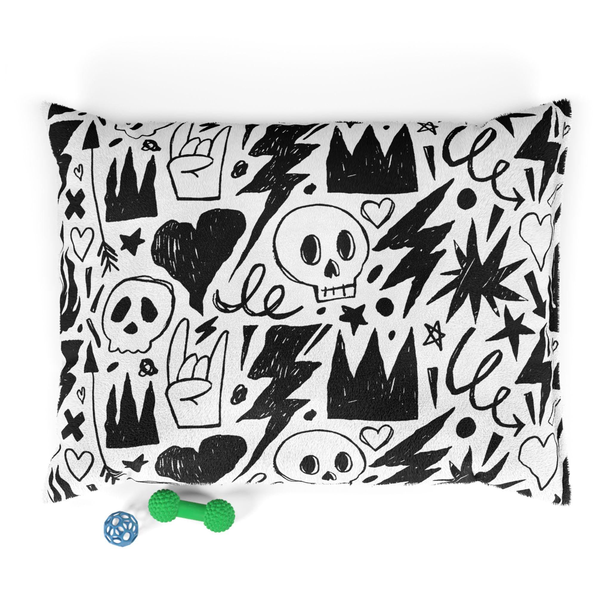 Skull Crown Hearts Pattern Pet Bed | Gothic Dog Bed