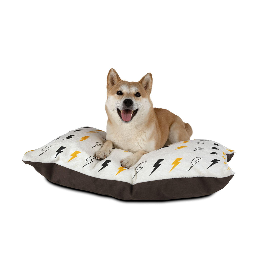 Yellow Black Lightning Bolt Pet Bed | Storm Pattern Dog Pillow