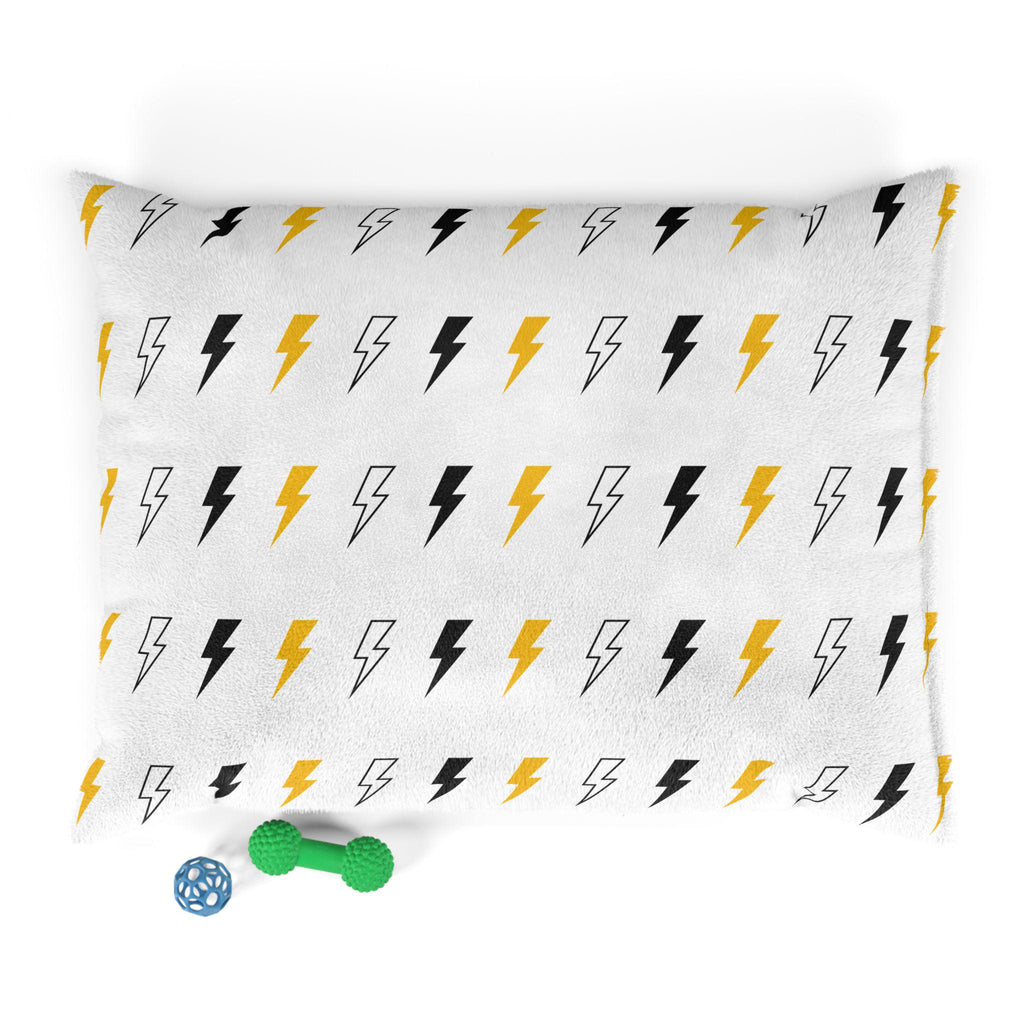 Yellow Black Lightning Bolt Pet Bed | Storm Pattern Dog Pillow
