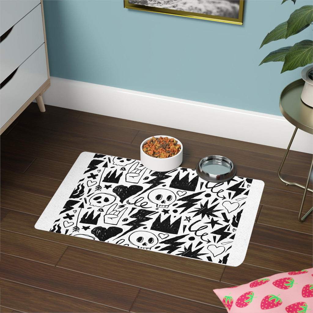 Skull Crown Lightning Dog Pet Food Mat | Waterproof Bowl Placemat