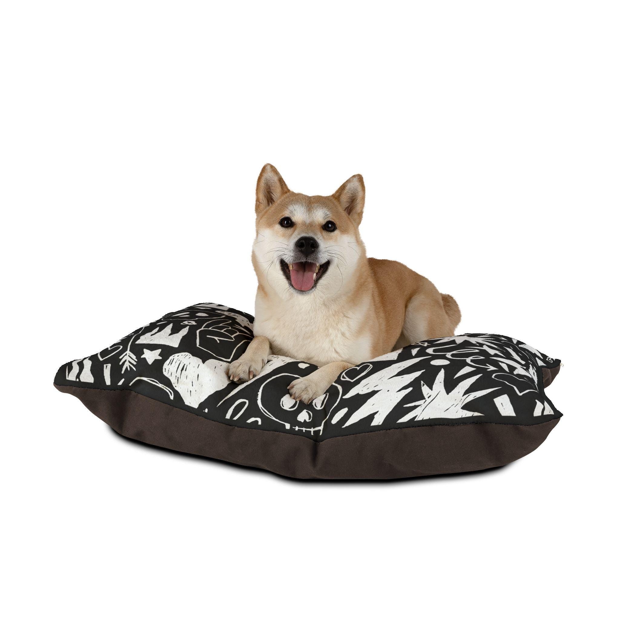 Skull Crown Graffiti Pet Bed | Black White Punk Pattern