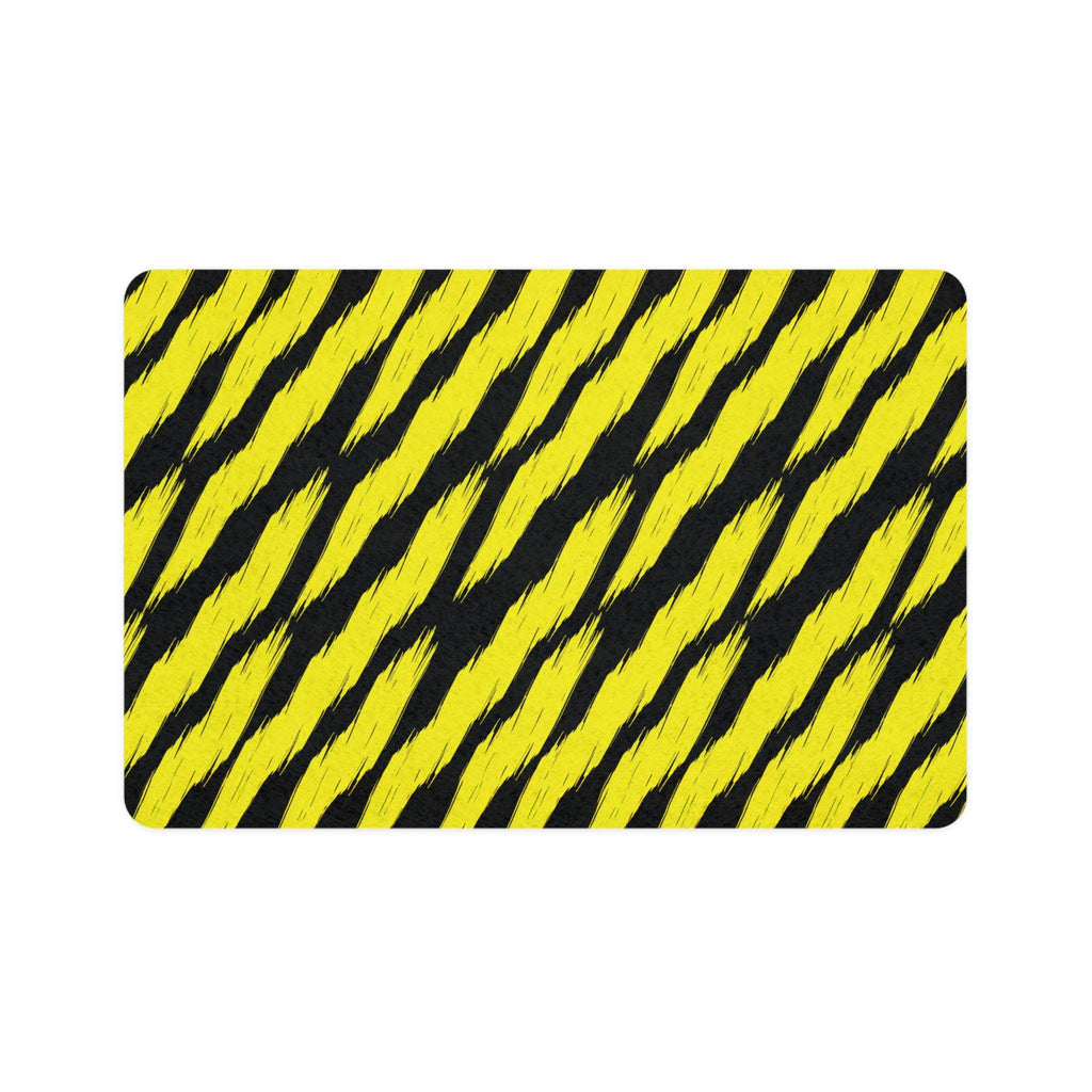 Yellow Black Tiger Stripe Pet Food Mat 12x18 | Waterproof Feeding Mat