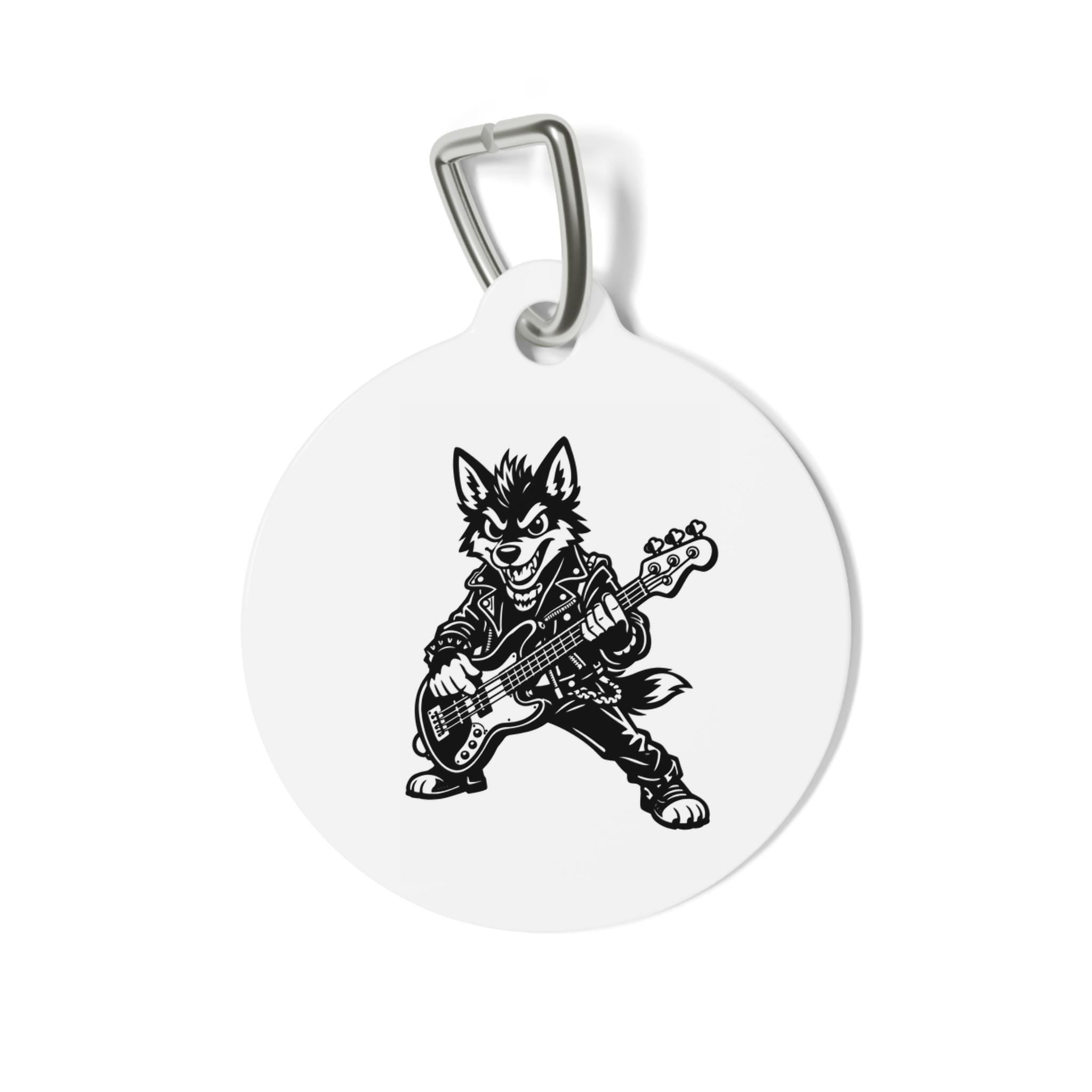Rocking Dog Bass Player Pet Tag | Round Dog ID Charm