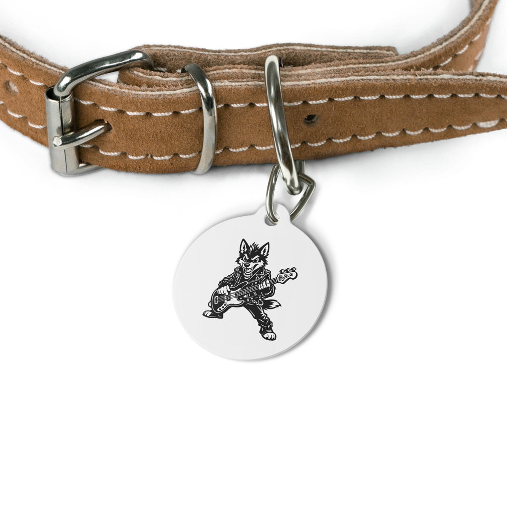 Rocking Dog Bass Player Pet Tag | Round Dog ID Charm