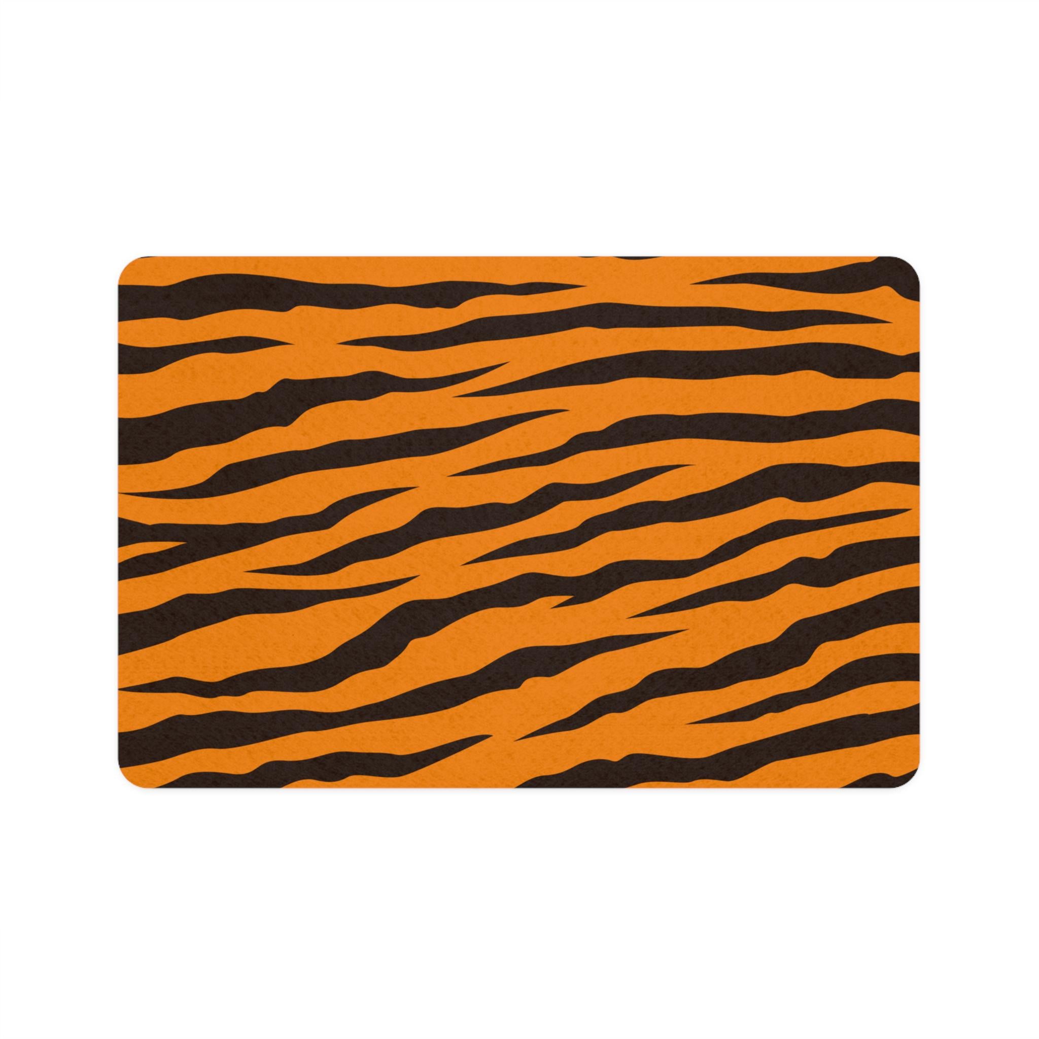 Tiger Stripe Pet Food Mat 12x18 | Orange Black Animal Print
