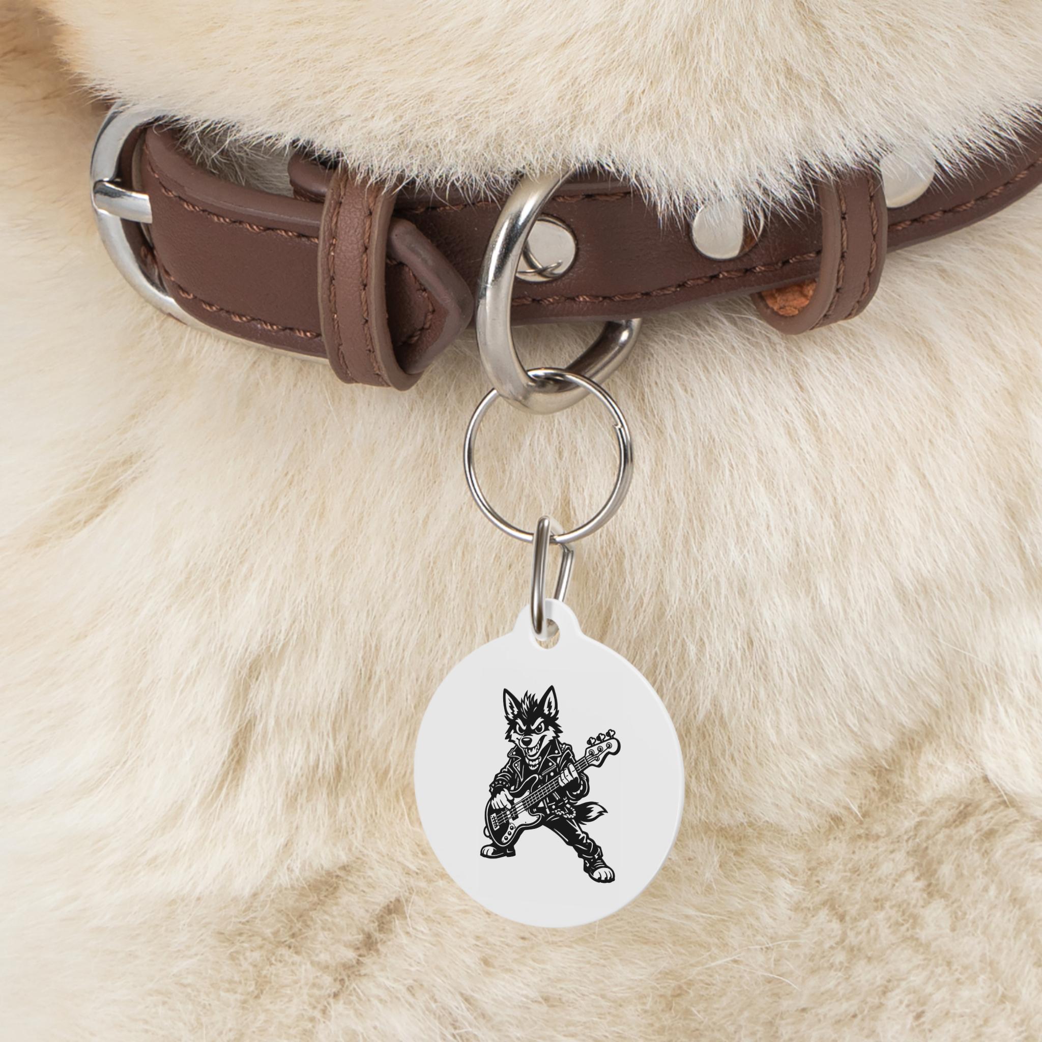 Rocking Dog Bass Player Pet Tag | Round Dog ID Charm