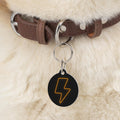 Neon Lightning Bolt Pet Tag | Round Engraved ID Tag, Black Orange
