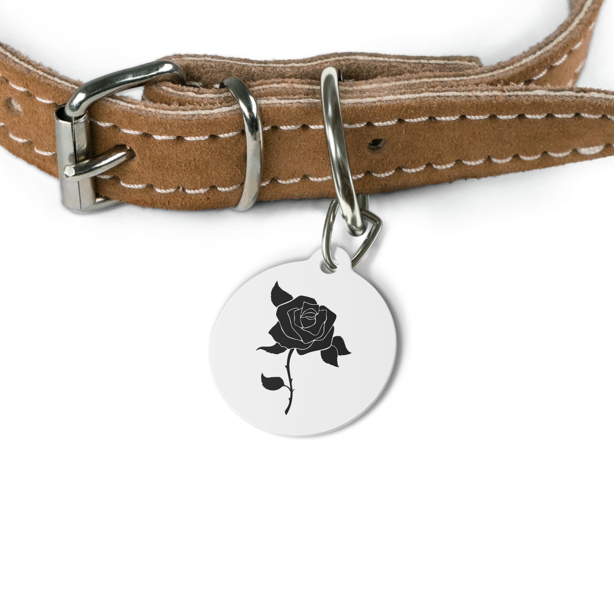 Personalised Black Rose Illustration Pet Tag | Floral Dog Cat ID Tag