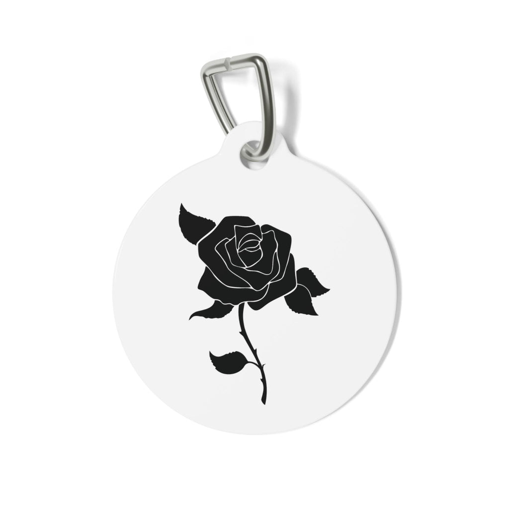 Personalised Black Rose Illustration Pet Tag | Floral Dog Cat ID Tag