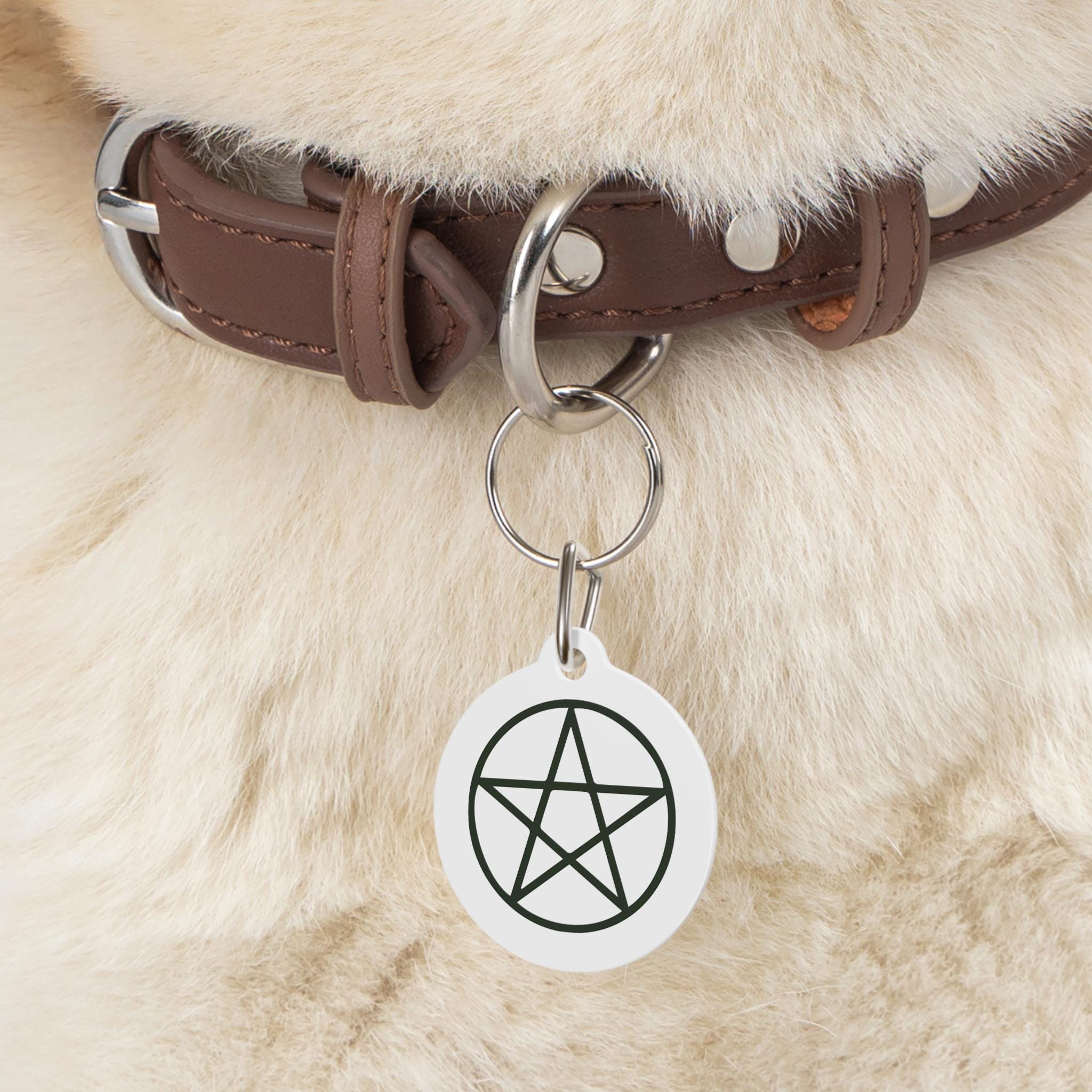 Personalised Pentagram Pet Tag | Round ID Charm, Pagan Witch Symbol