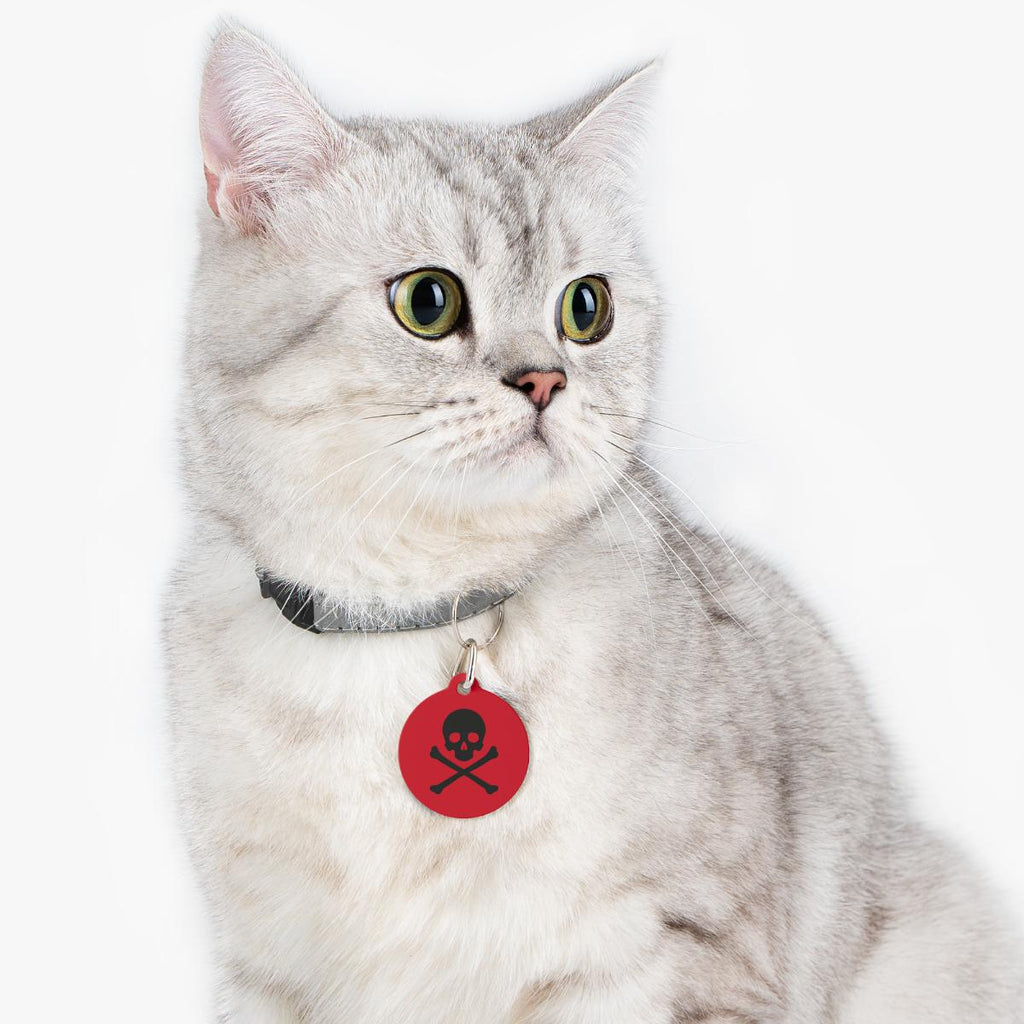 Skull & Crossbones Pet Tag | Round Double-Sided Rock ID Charm