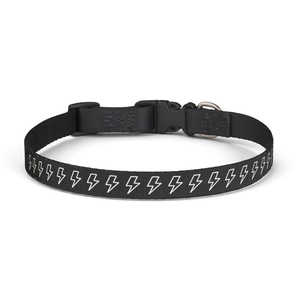 White Lightning Bolt Pattern Clip-on Pet Collar | Black Adjustable Dog Cat Collar