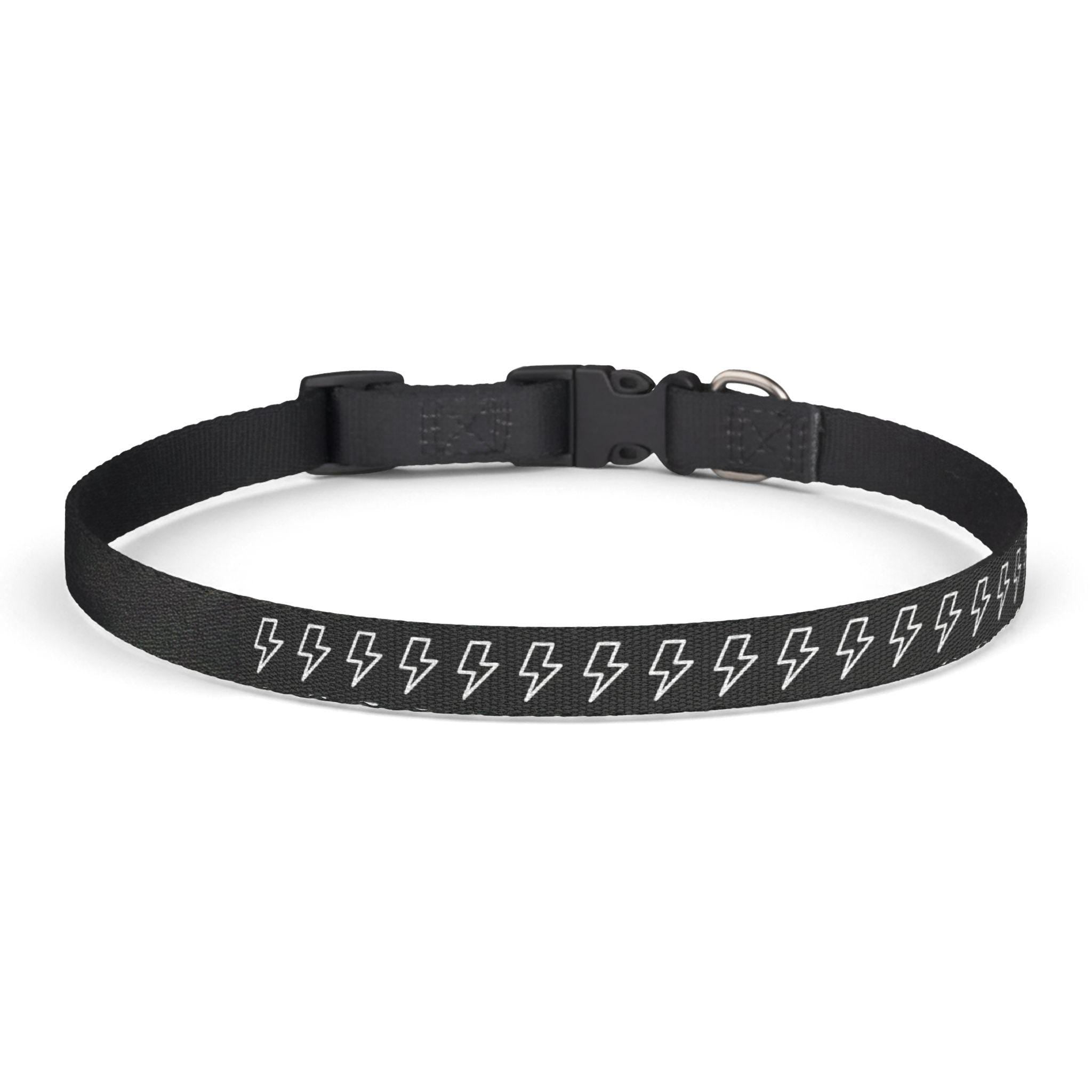 White Lightning Bolt Pattern Clip-on Pet Collar | Black Adjustable Dog Cat Collar