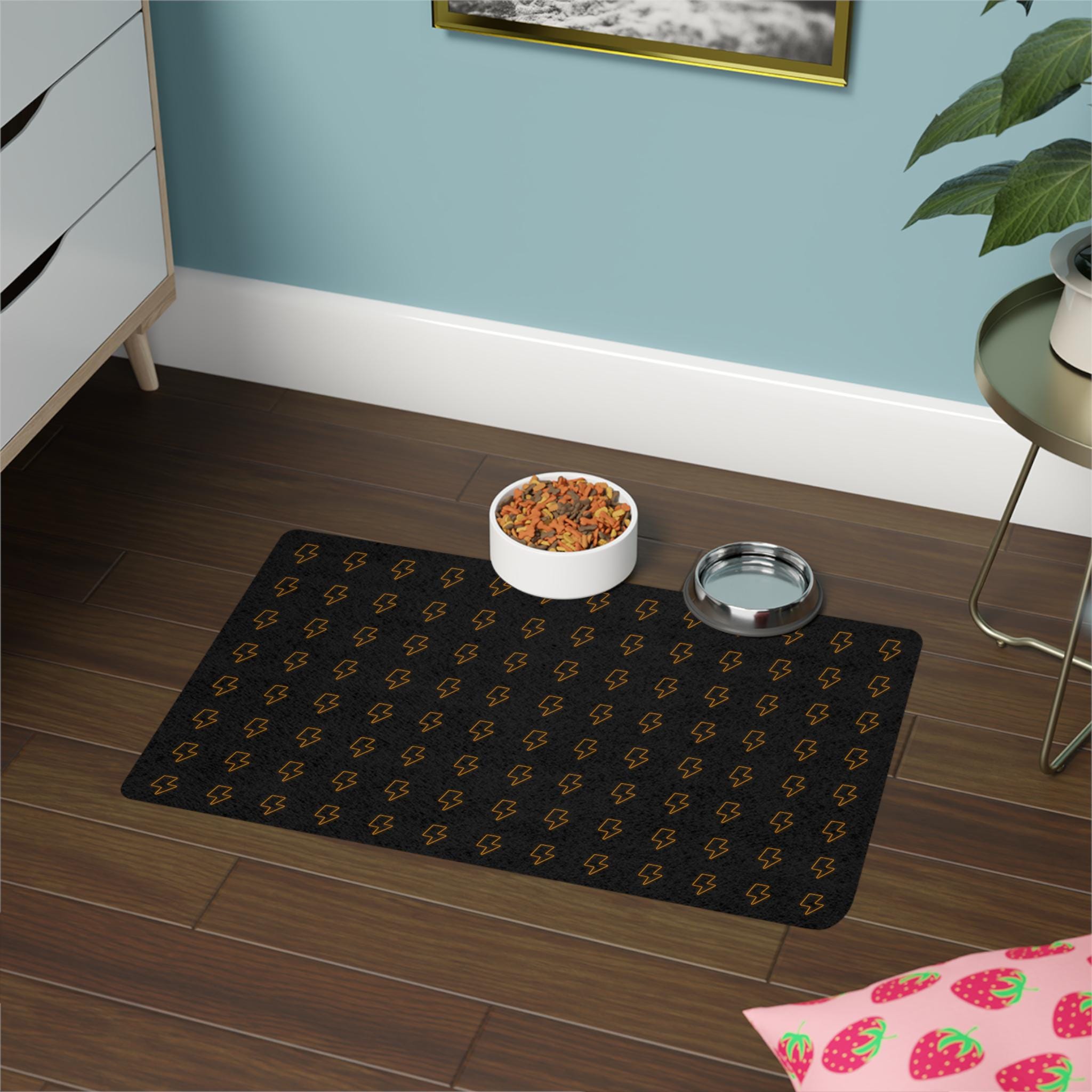 Neon Lightning Bolt Pattern Pet Mat 12x18 | Non-Slip Food Mat