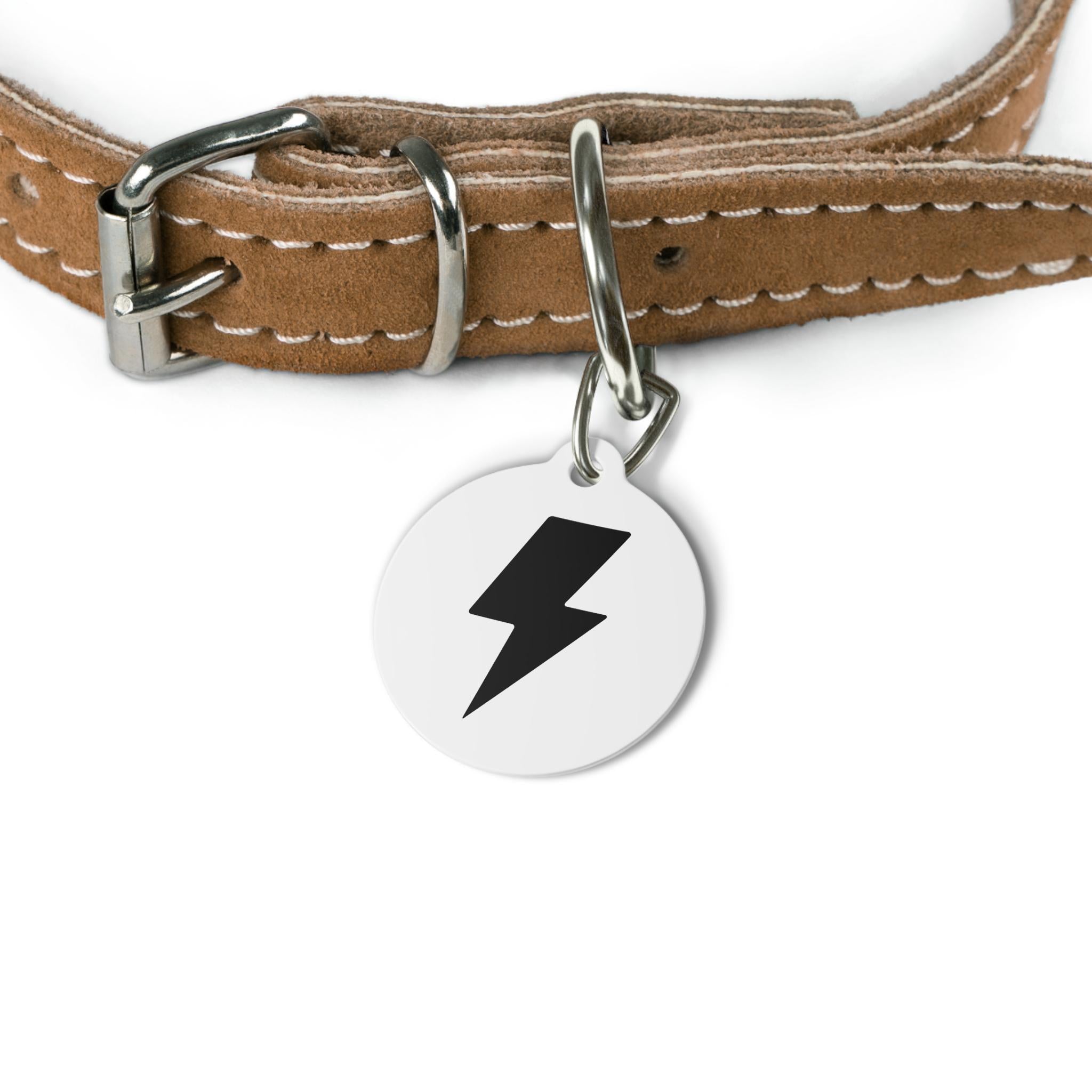 Personalized Lightning Bolt Dog Tag: Custom Pet ID Name, Phone Number Metal Tag