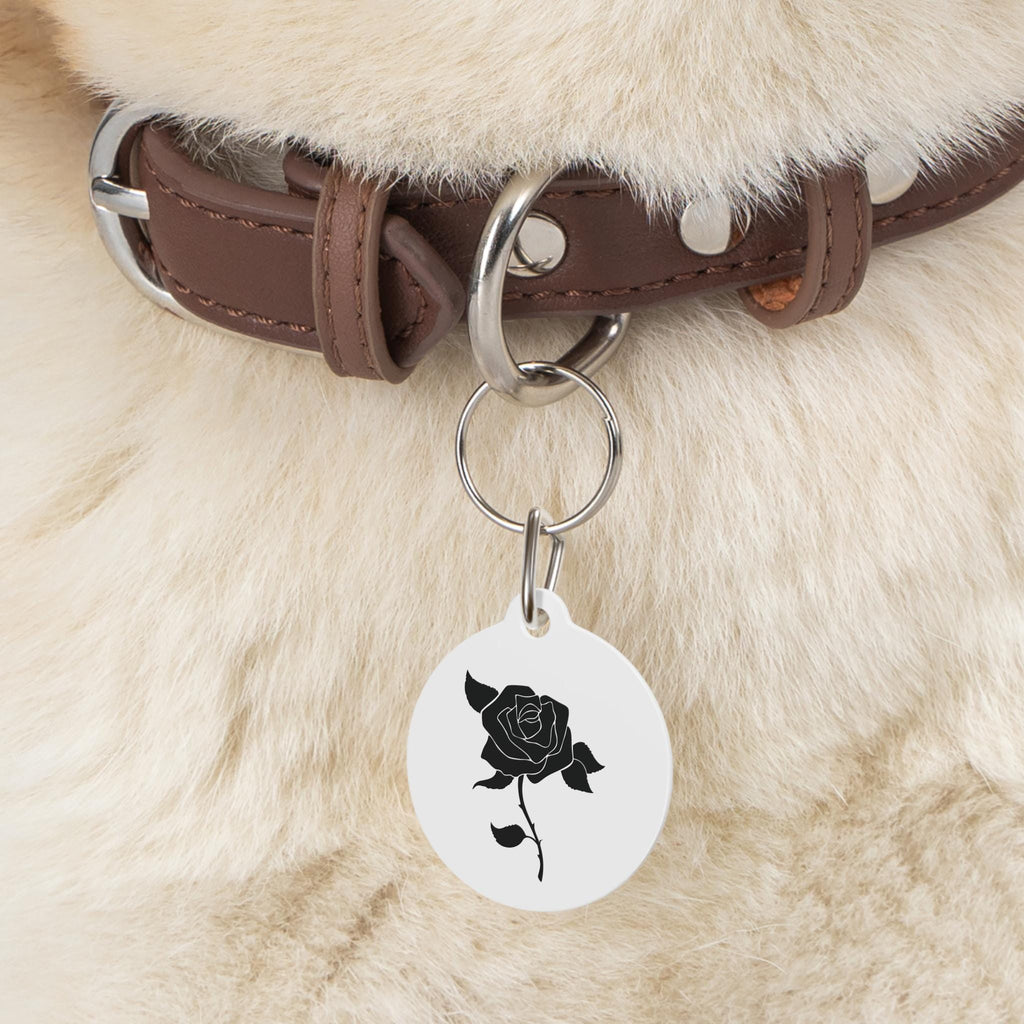 Personalised Black Rose Illustration Pet Tag | Floral Dog Cat ID Tag