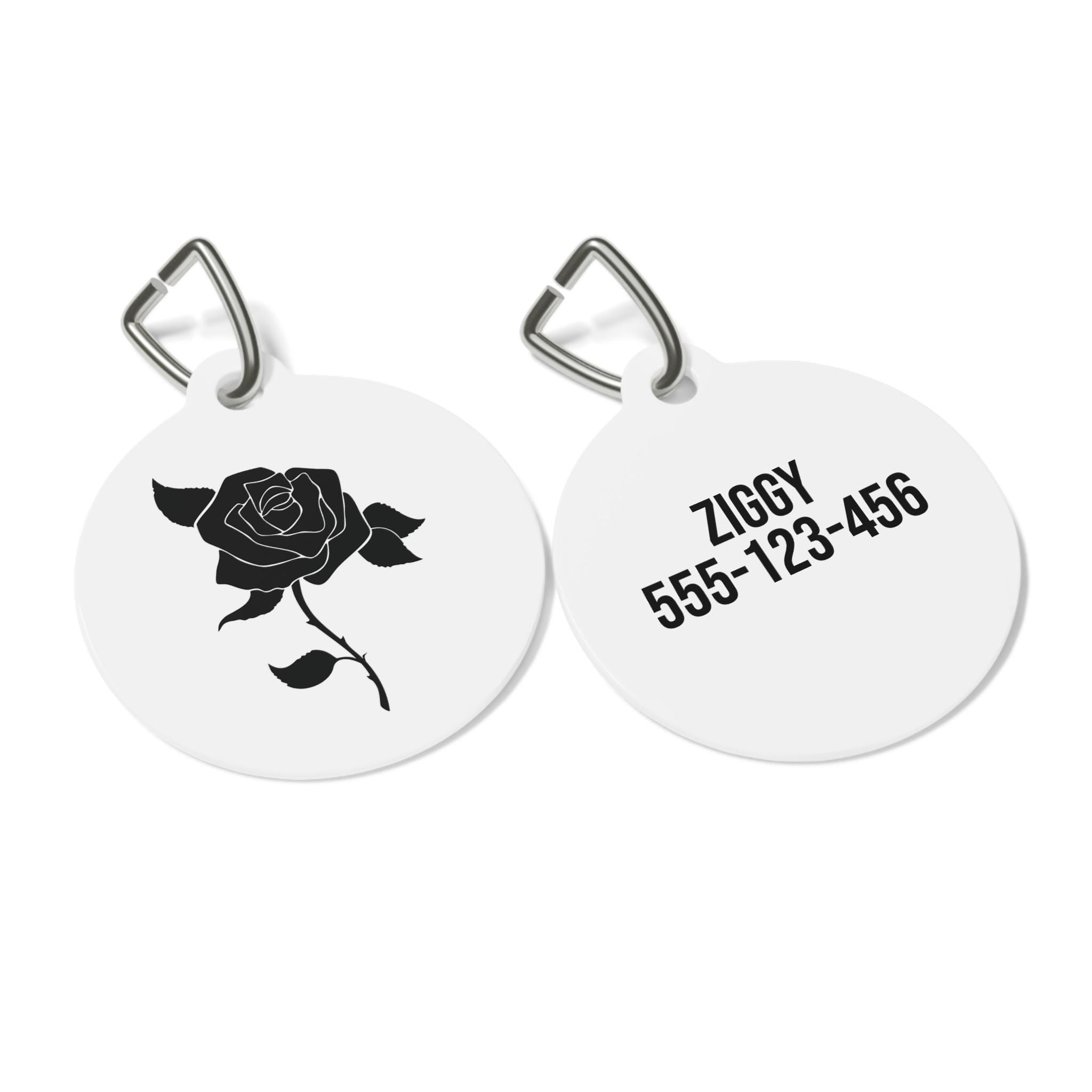Personalised Black Rose Illustration Pet Tag | Floral Dog Cat ID Tag
