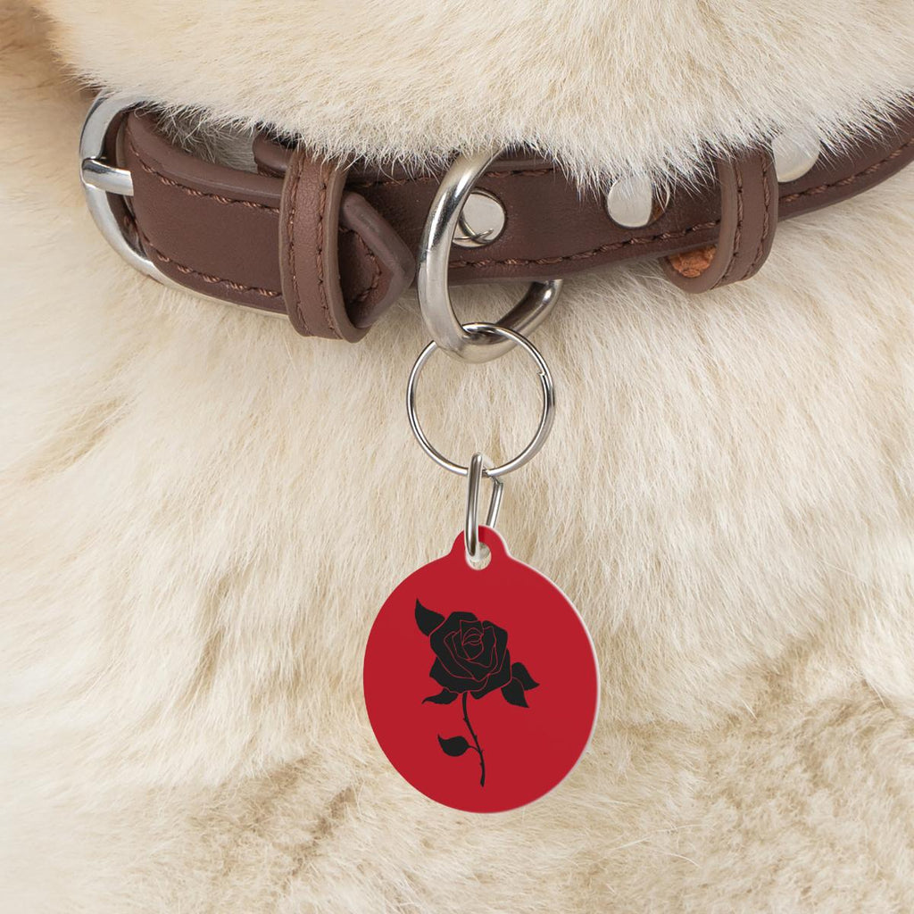 Personalised Black Rose Illustration Pet Tag | Floral Dog Cat ID Tag