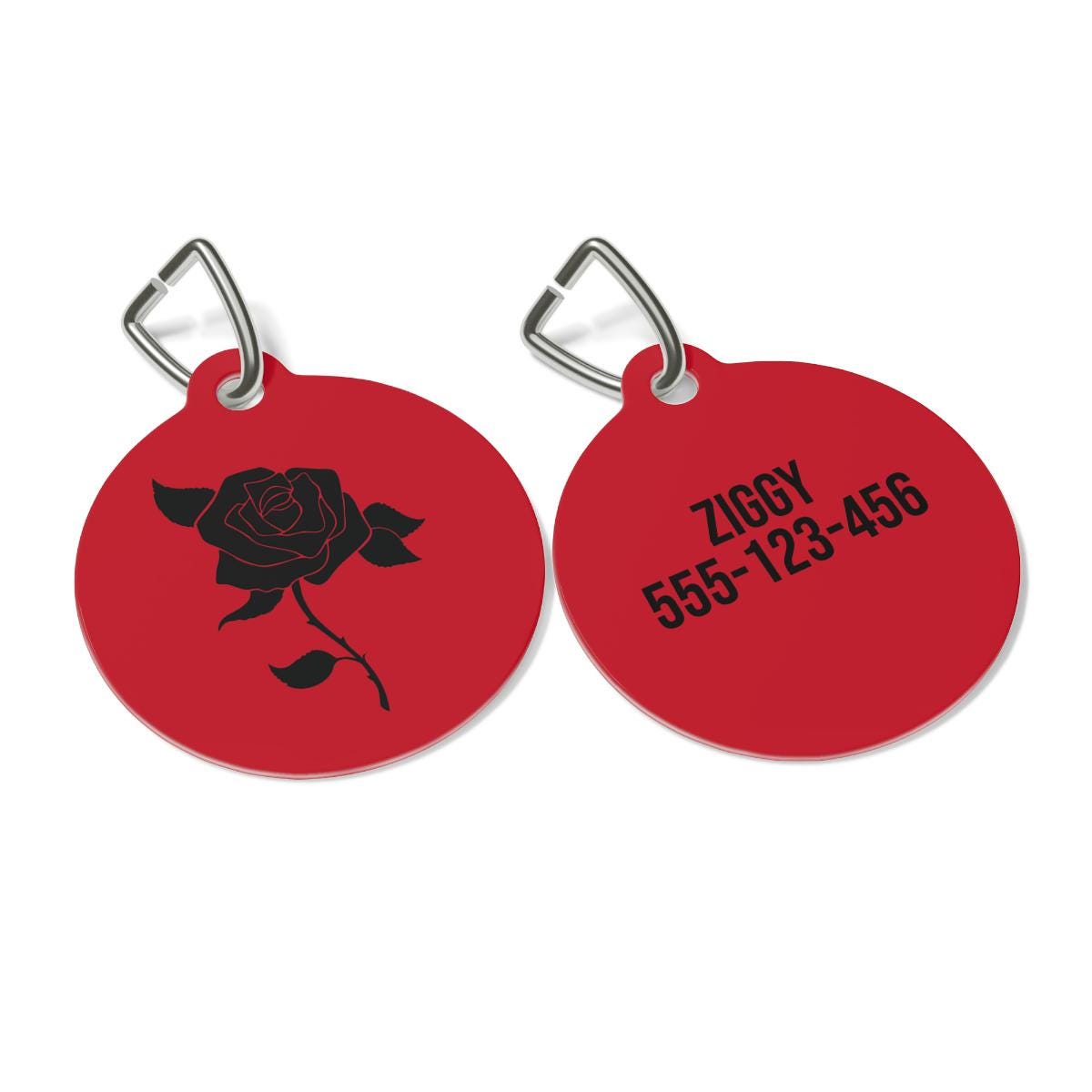 Personalised Black Rose Illustration Pet Tag | Floral Dog Cat ID Tag