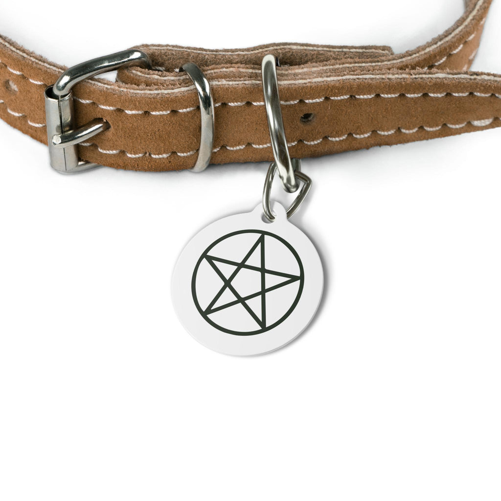 Personalised Pentagram Pet Tag | Round ID Charm, Pagan Witch Symbol