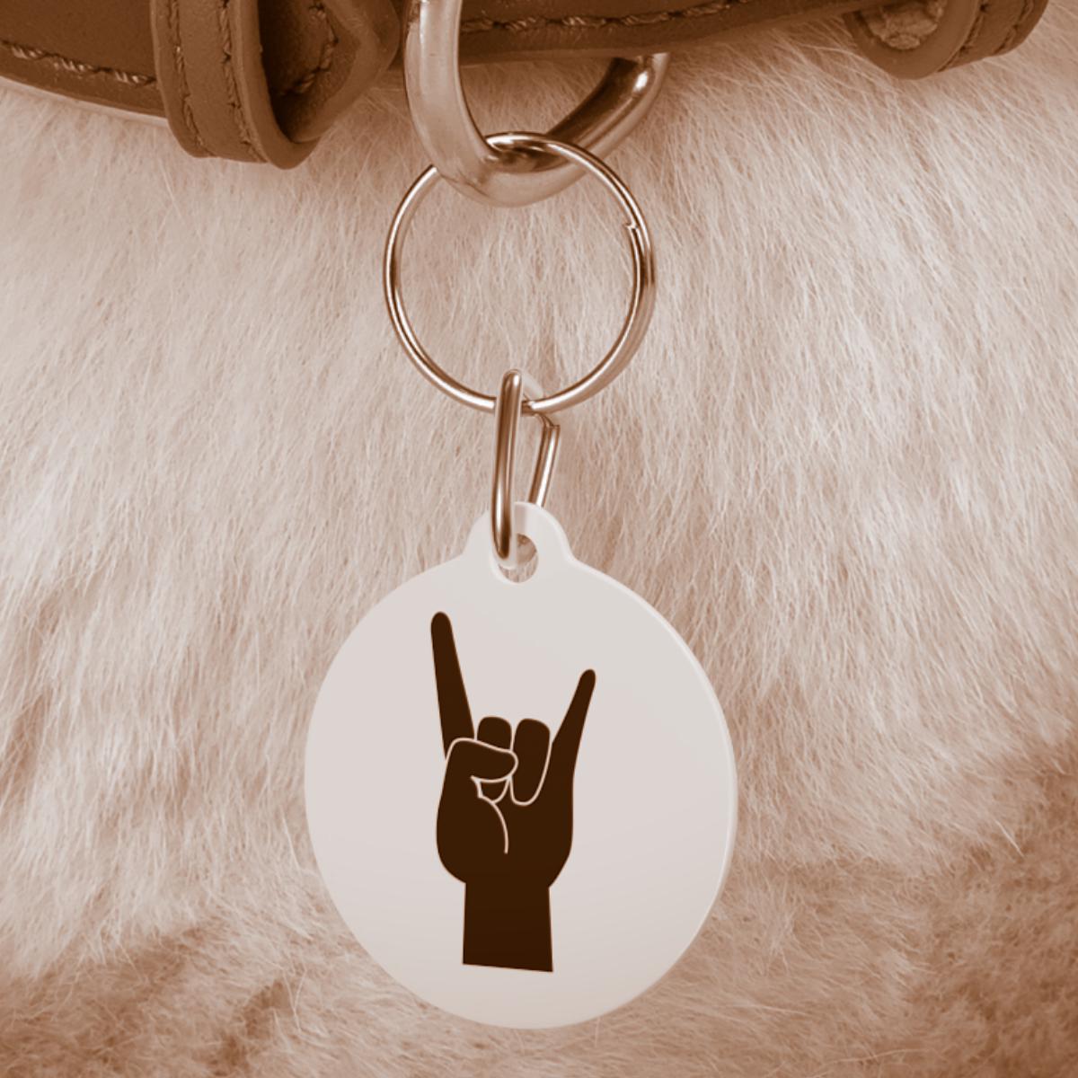 Rock Hand Dog Collar Charm | Punk Pet Tag, Alt Music Accessory