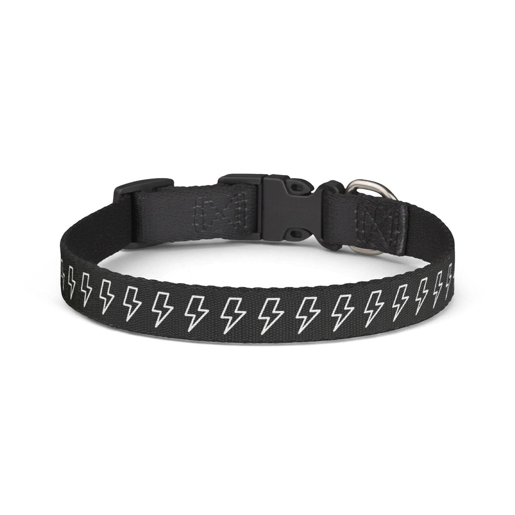 White Lightning Bolt Pattern Clip-on Pet Collar | Black Adjustable Dog Cat Collar