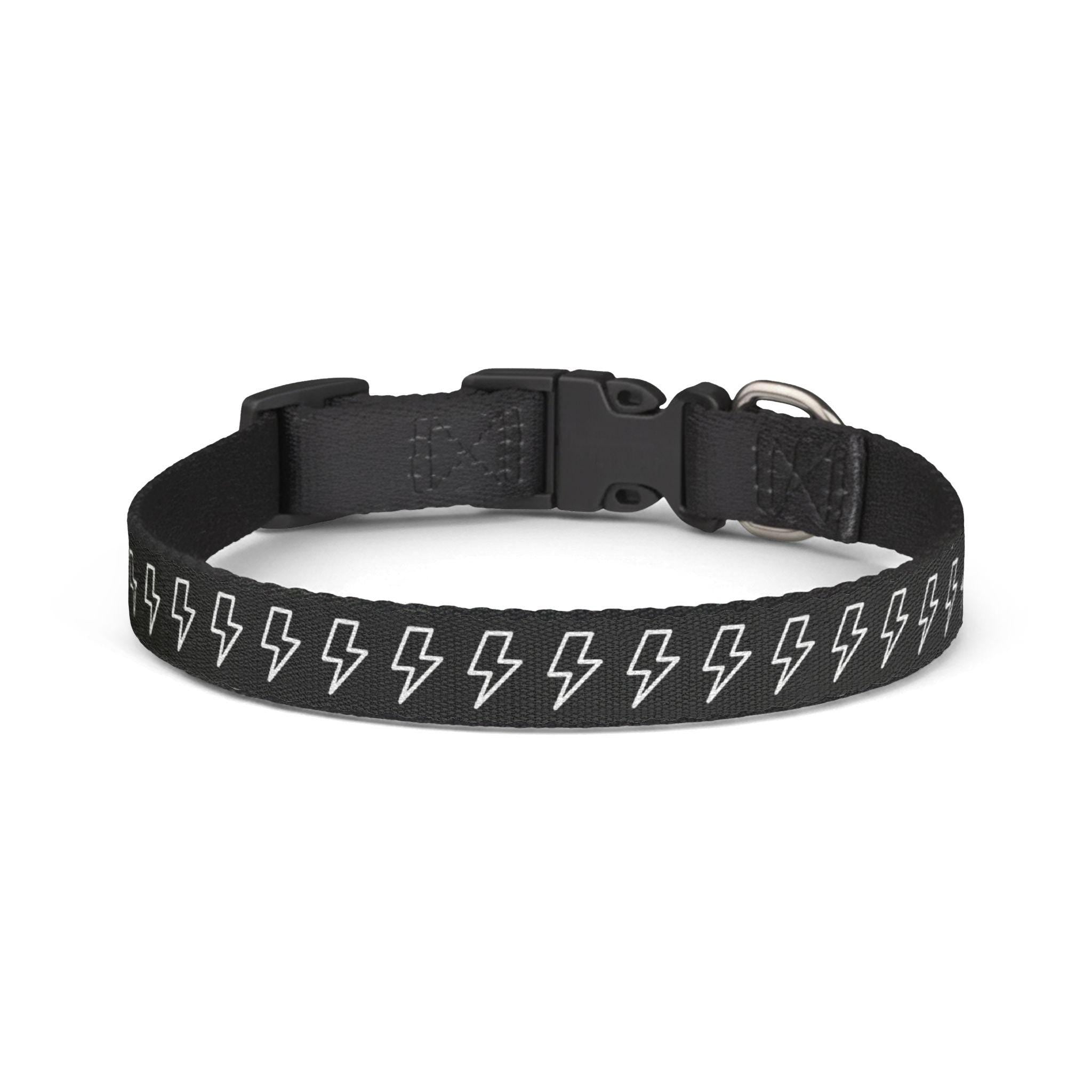 White Lightning Bolt Pattern Clip-on Pet Collar | Black Adjustable Dog Cat Collar