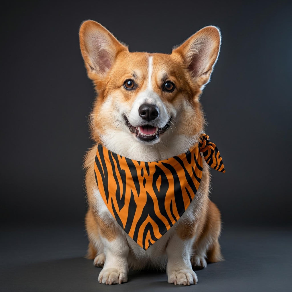 Orange Tiger Stripe Pet Bandana | Animal Print Triangle Scarf