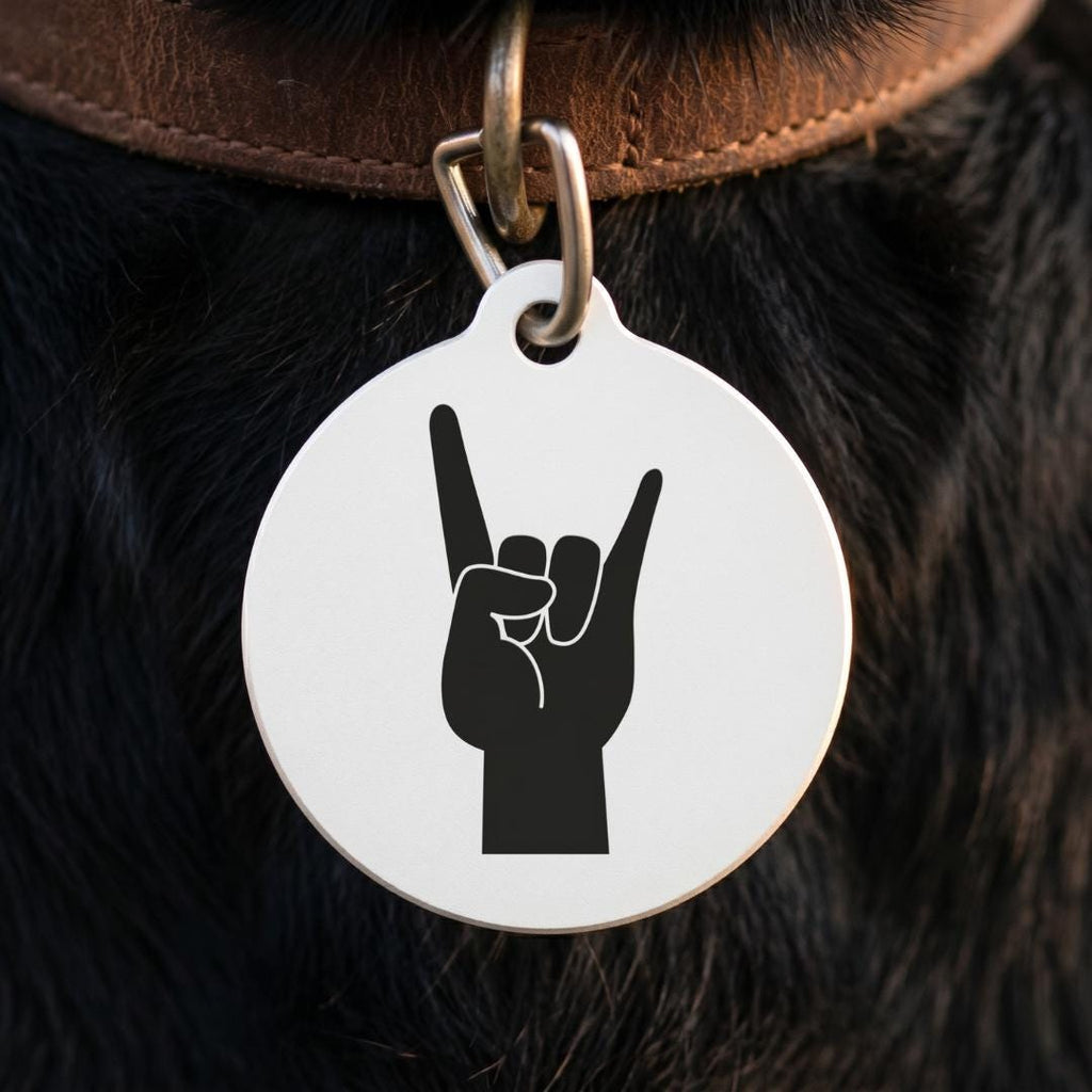 Rock Hand Dog Collar Charm | Punk Pet Tag, Alt Music Accessory