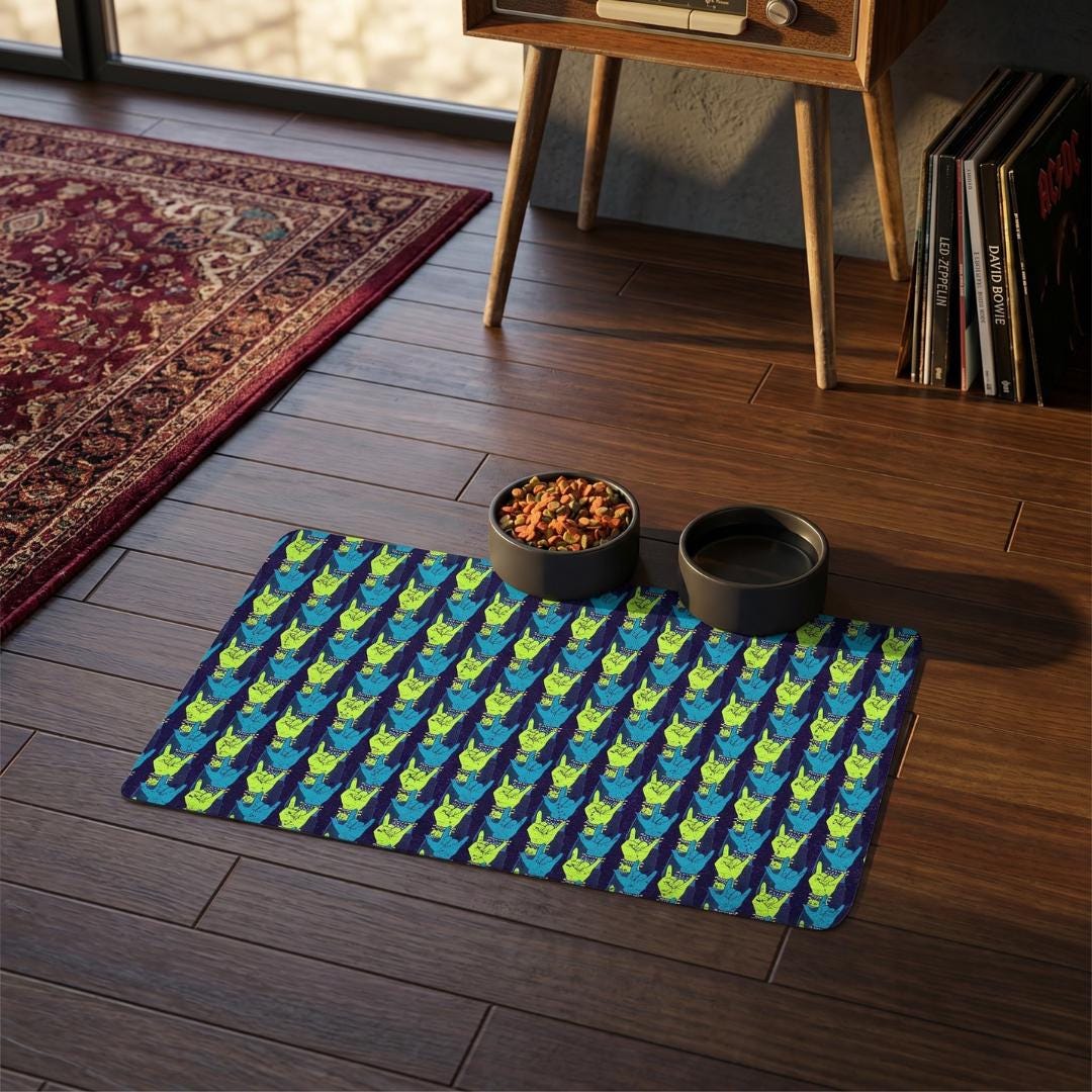 Rock Horns Dog Feeding Mat, Edgy Pet Mealtime
