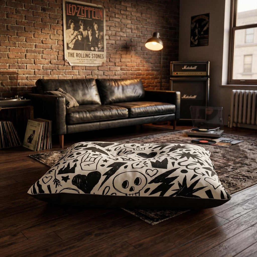 Skull Crown Hearts Pattern Pet Bed | Gothic Dog Bed