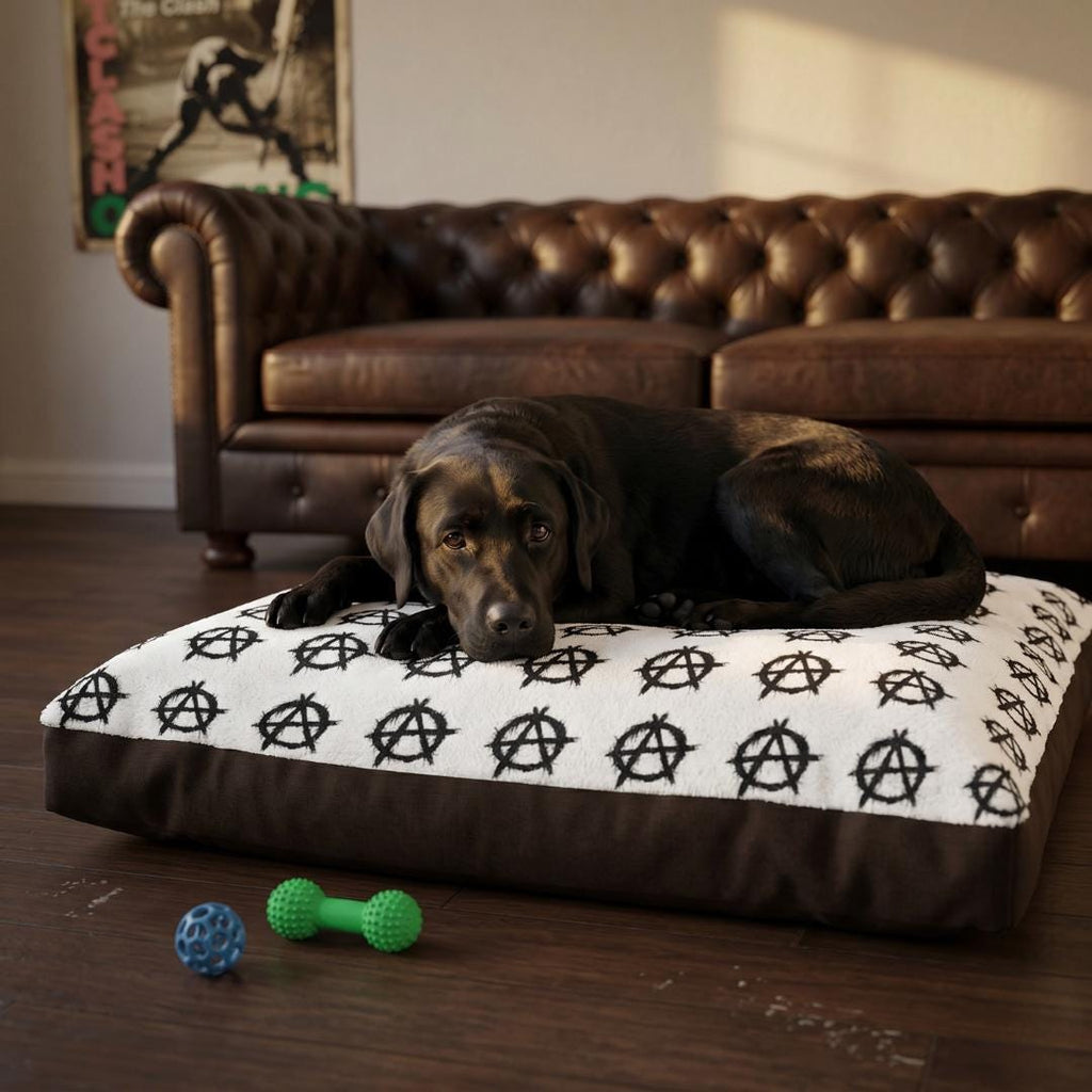 Anarchy Symbol Pet Bed | Black Graffiti Pattern, Rectangular Plush Cushion