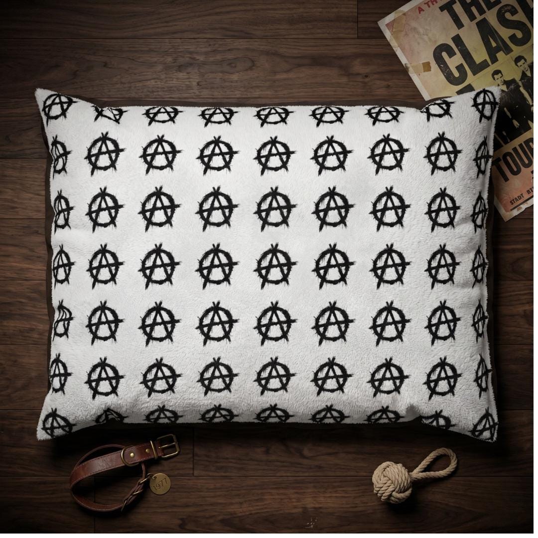 Anarchy Symbol Pet Bed | Black Graffiti Pattern, Rectangular Plush Cushion