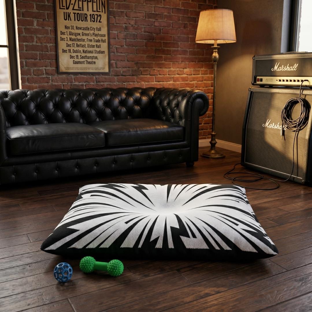 Lightning Burst Pet Bed | Electric Print, Coral Fleece Top