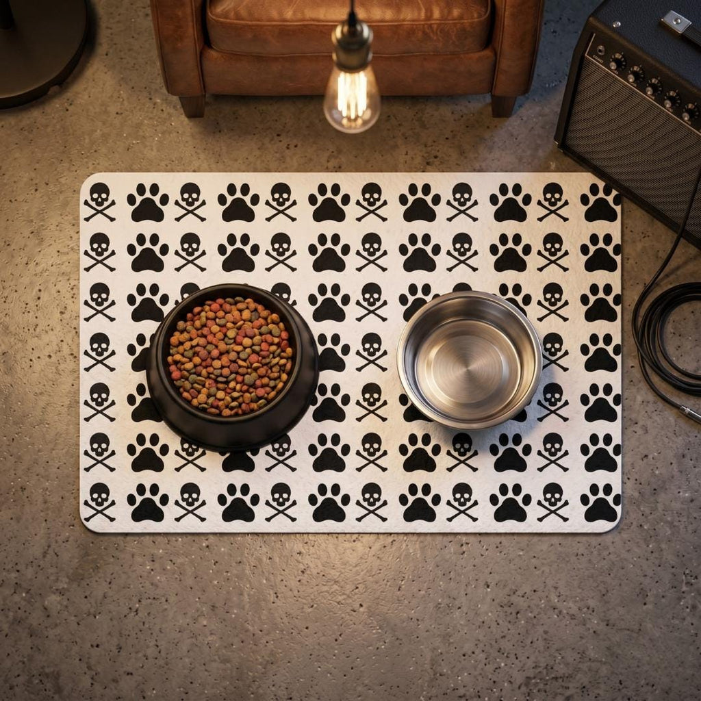Skull & Crossbones Dog Food Mat, Non-Slip Pet Bowl Placemat
