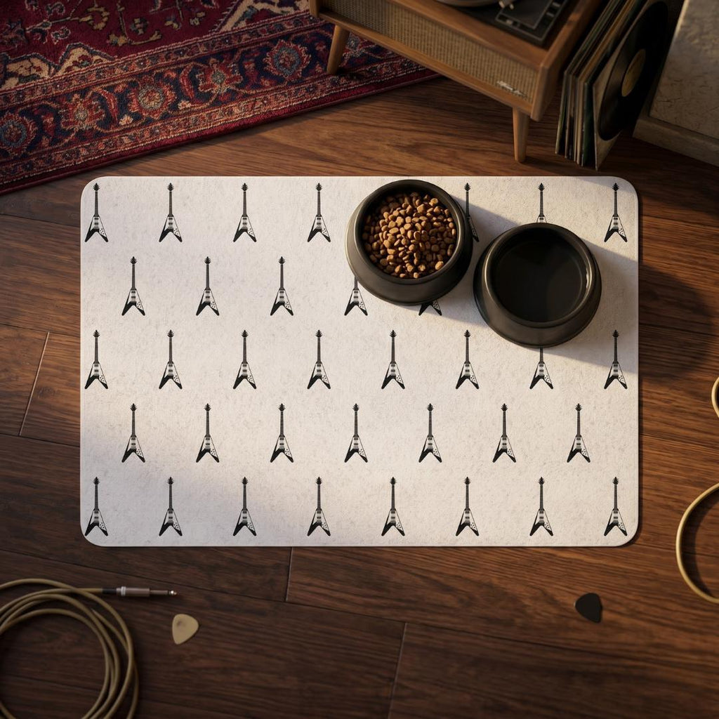 V Guitar Pet Feeding Mat | Rock and Roll Cat Dog Bowl