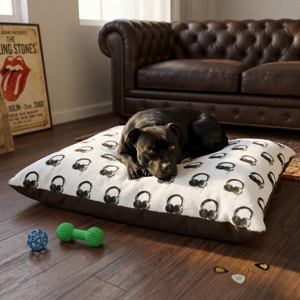 Headphones Print Pet Bed | Cozy Plush Dog or Cat Pillow