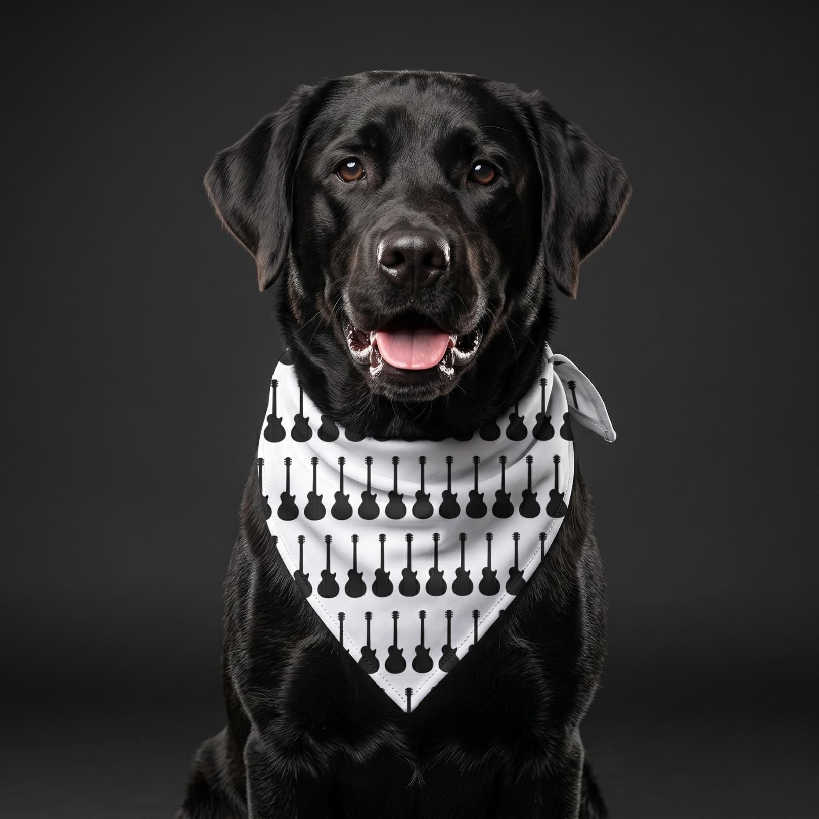 Black Guitar Pattern Pet Bandana | Musical Instrument Dog Bandana