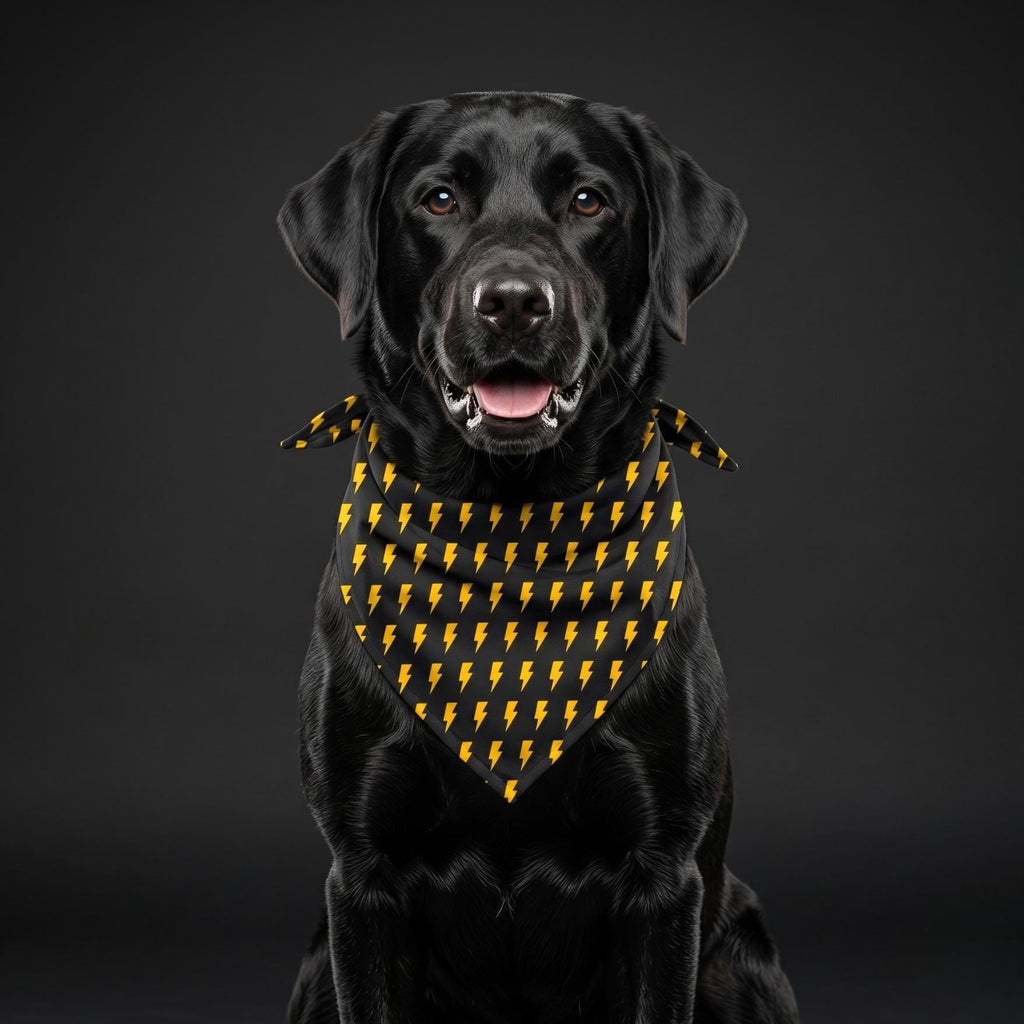 Black Lightning Bolt Dog Bandana – Yellow Electric Pet Scarf