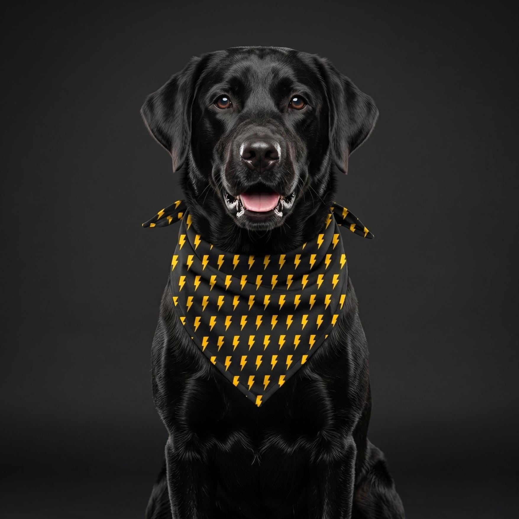 Black Lightning Bolt Dog Bandana – Yellow Electric Pet Scarf