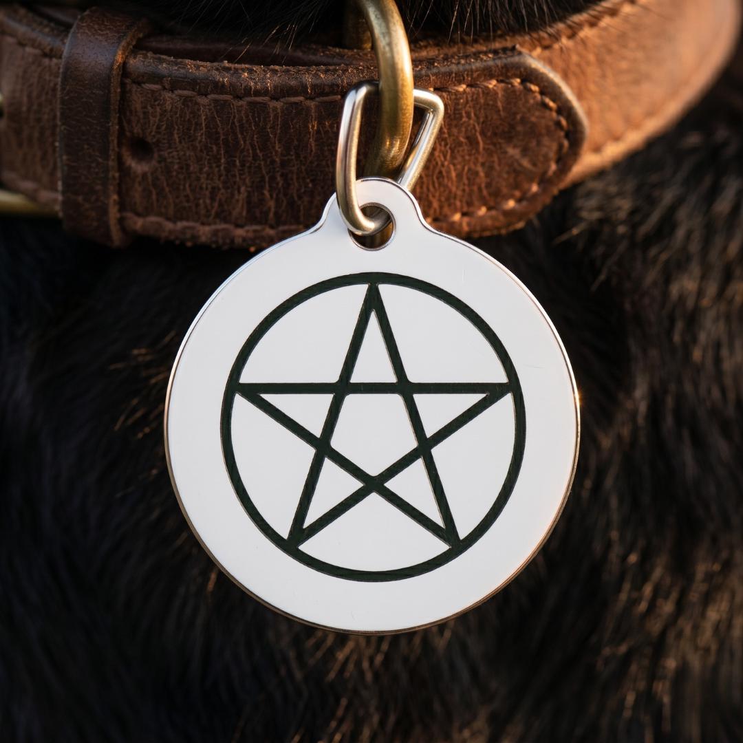 Personalised Pentagram Pet Tag | Round ID Charm, Pagan Witch Symbol