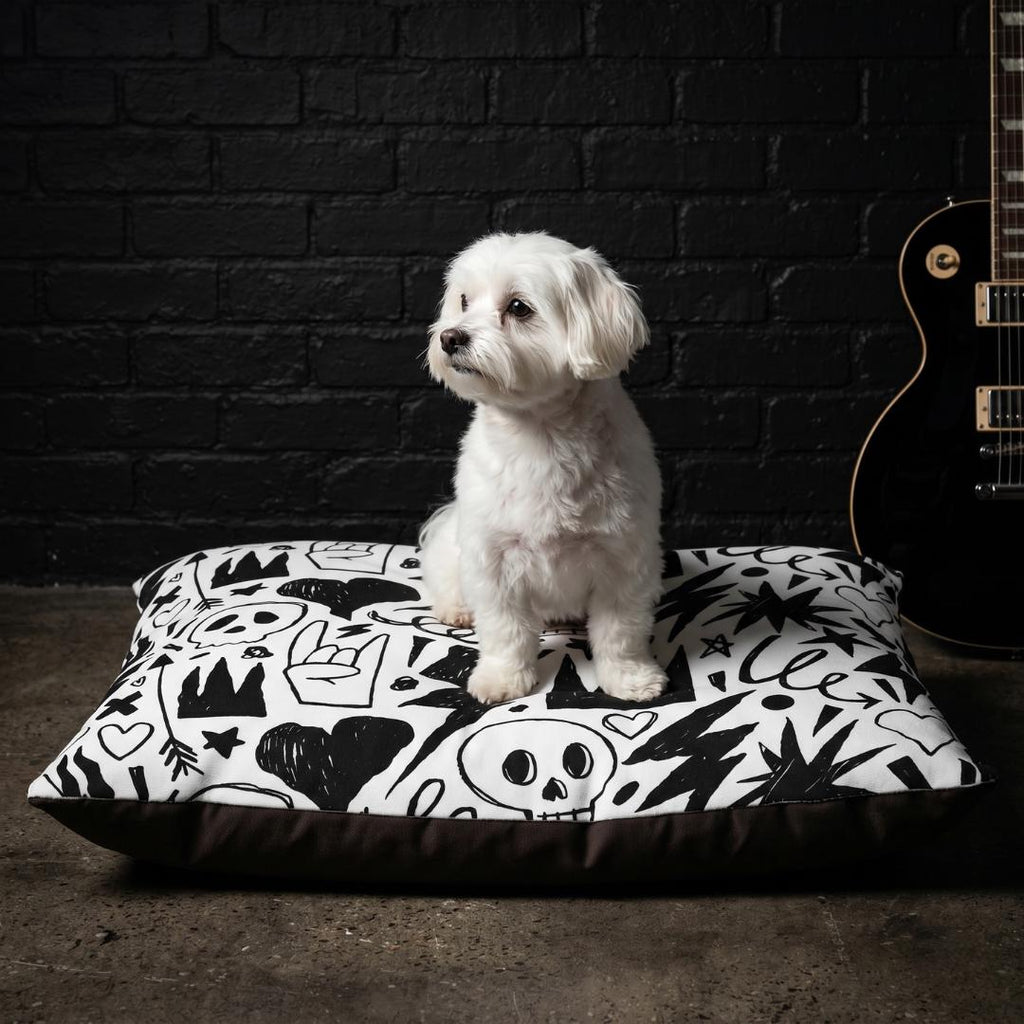 Skull Crown Hearts Pattern Pet Bed | Gothic Dog Bed