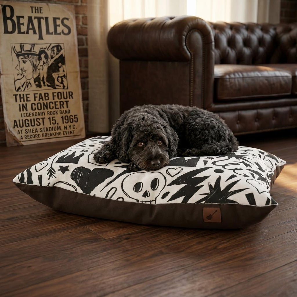 Skull Crown Hearts Pattern Pet Bed | Gothic Dog Bed